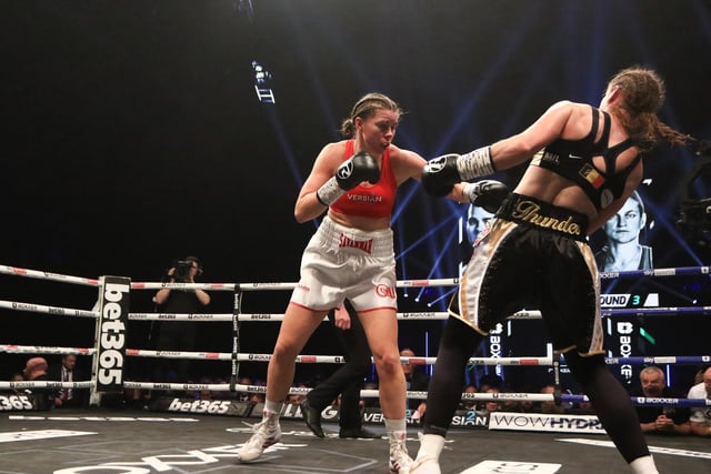 Savannah Marshall and Femke Hermans go toe-to-toe in the ring at Newcastle's Utilita Arena. Picture by Martin Swinney