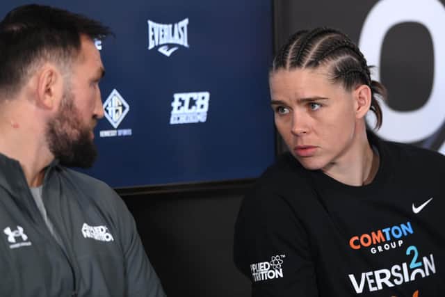 Boxer Savannah Marshall chats with Hughie Fury at the Boxxer Media Day press ahead of their fights in Newcastle on Saturday.