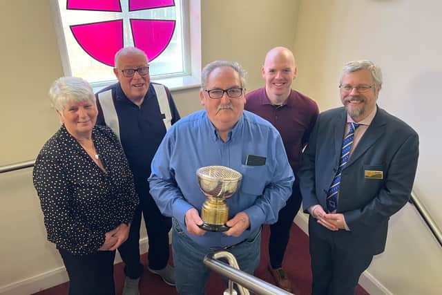 John Wilson (centre) with last year’s winners, Mavis and Brian Bage, the Durham Aged Mineworkers’ Homes Association CEO, Paul Mullis, and board member, Andrew Thompson.