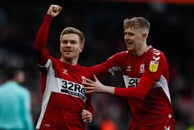 Middlesbrough's Duncan Watmore celebrates after scoring their sides second goal during the Sky Bet Championship match at the Riverside Stadium.