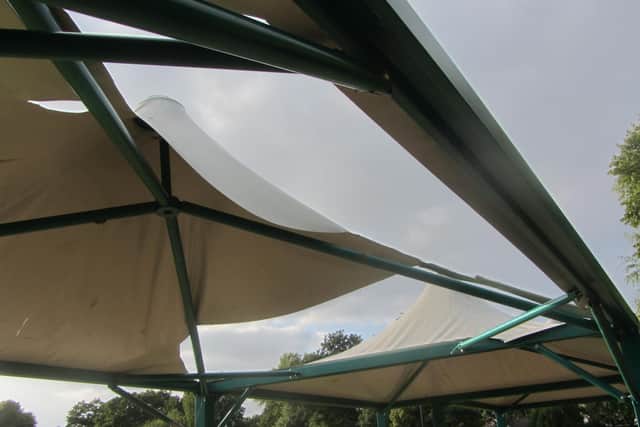 Damage to the canopy roof.