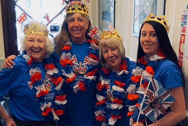 From left: Dora Smith, Tracey Lancaster, Jackie Bonner and Charlotte Lancaster, all ready for the King's Coronation.
