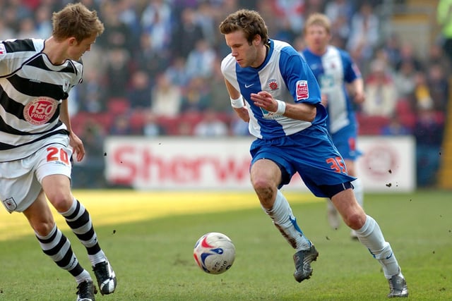 Midfielder Andy Monkhouse with the ball when Pools won 3-0 at Darlington's 96.6 Arena in March 2007. PHOTOGRAPH BY HARTLEPOOL MAIL DEPUTY CHIEF PHOTOGRAPHER FRANK REID