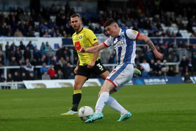 Jake Hastie was one of a number of Hartlepool United players to star in the FA Cup win over Harrogate Town. (Credit: Mark Fletcher | MI News)
