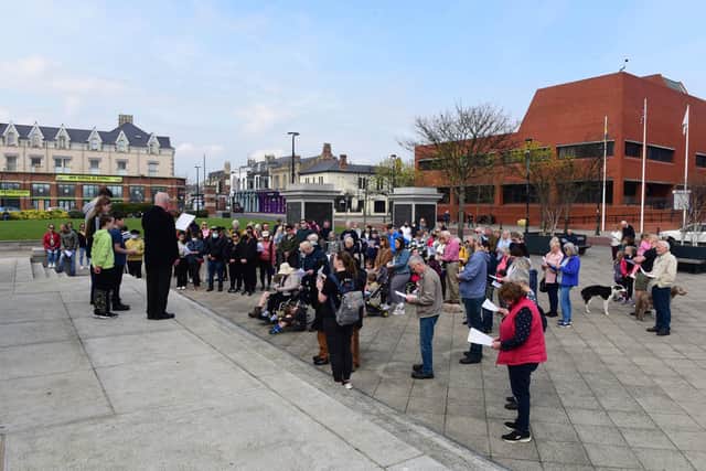 The  Walk of Witness and service at the war memorial, Victoria Road, Hartlepool, on Good Friday.