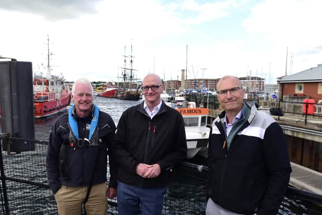 Left to right: Allan Henderson of Hartlepool Marina Ltd, Hartlepool Borough Council Leader Cllr Shane Moore and Alan James Chief Executive of the Tall Ships organisers Sail Training international.