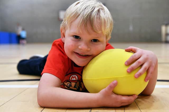 Isaac Harland having fun during the Funability session held at Brierton Community Sports Centre.