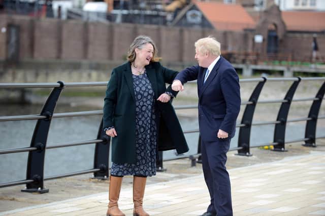 Boris Johnson visits Jackson's Wharf, Hartlepool, to congratulate Jill Mortimer, the newly-elected Hartlepool Conservative MP, following her victory in the May 2021 Parliamentary by-election.