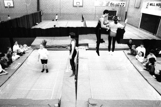 Members of the new trampoline club held at the Mill House Leisure Centre in April 1995.