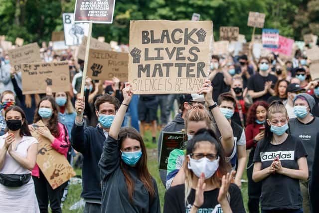 People take part in a Black Lives Matter protest rally at Woodhouse Moor in Leeds on June 21, 2020. Picture by Danny Lawson (PA Wire)