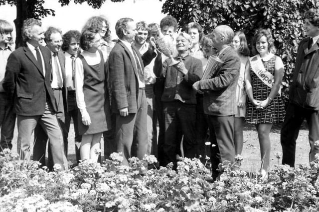 The year Hartlepool won the city section of Britain in Bloom, jointly with Bath. Here are the town's civic dignitaries celebrating at the Council Nursery in Tanfield Road. Photo: Hartlepool Museum Service.