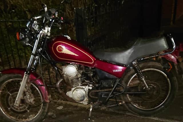 The motorcycle seized by police at Barbara Mann Court in Hartlepool this weekend