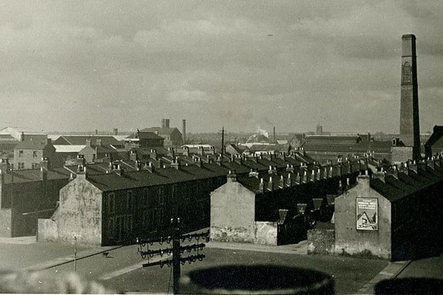 Houses at the bottom of Burn Road with Bedford Street, Seamer Street, the council destructor chimney and the tower of St Aidan's Church all in view. Photo: Hartlepool Museum Service.