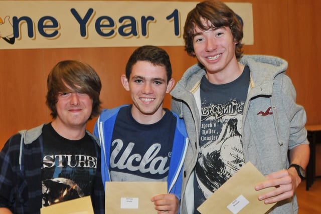 St. Hild's School pupils (left to right) Kyle Porritt, Anthony Steele and David Brennan with their GCSE exam results 10 years ago.