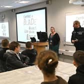 PC Geoff Coggin speaking at a knife crime event held at the Hartlepool College of Further Education.  Picture by FRANK REID