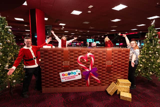 Left to right: Peter Houston, Lynsey Clark, Vicky Anderson and Abbie Bailey, team members at Mecca Bingo, launch the second annual ‘Everyone Deserves a Christmas’ campaign./ Photo: David Parry/PA Wire