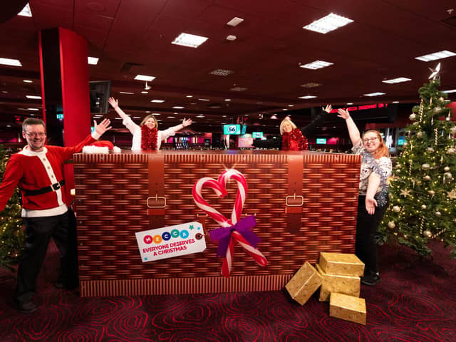Left to right: Peter Houston, Lynsey Clark, Vicky Anderson and Abbie Bailey, team members at Mecca Bingo, launch the second annual ‘Everyone Deserves a Christmas’ campaign./ Photo: David Parry/PA Wire