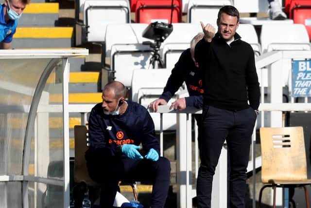 Chesterfield manager James Rowe during the Vanarama National League match between Hartlepool United and Chesterfield at Victoria Park, Hartlepool on Saturday 1st May 2021. (Credit: Chris Booth | MI News)