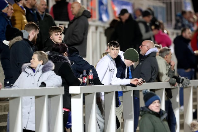 Hartlepool United supporters take up their spot ahead of the League Two clash with Bradford City (Credit: Mark Fletcher | MI News)