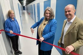 Hartlepool MP Jill Mortimer performs the ribbon cutting to officially open the second phase of Hartlepool & Billingham Self Storage alongside site manager Vicky French and Managing Director Ross Stewart. Picture by FRANK REID