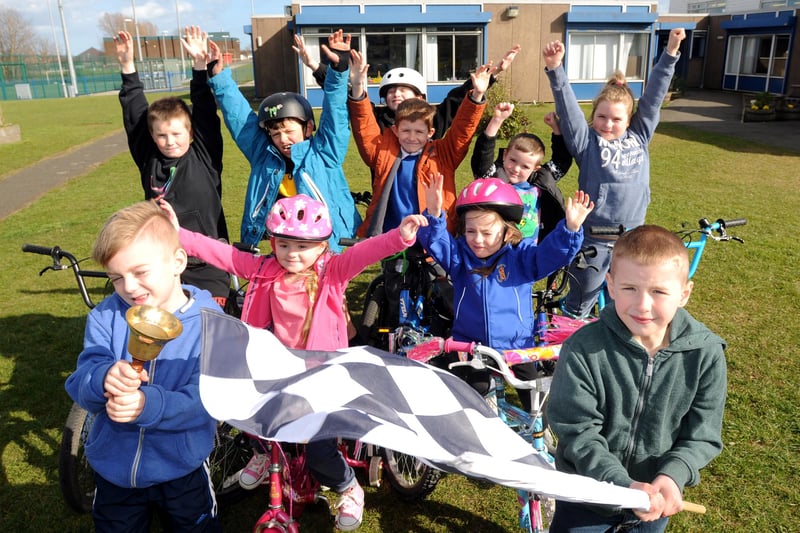 It's the Fellgate Primary School Sport Relief Cycle Challenge. Can you spot someone you know in this 2018 photo?