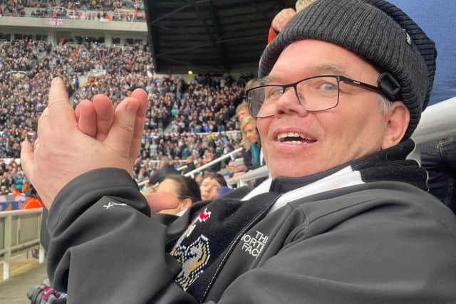 Pete Mottram, 60, who was diagnosed with MSA in 2022 watching Newcastle United play.