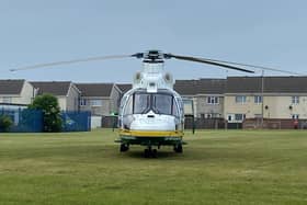 The air ambulance landed on the field at St Helen's Primary School in Hartlepool following an incident nearby.