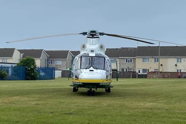 The air ambulance landed on the field at St Helen's Primary School in Hartlepool following an incident nearby.