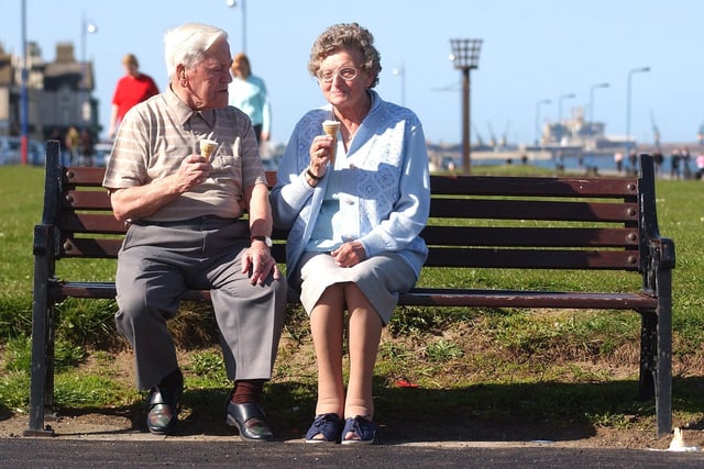 This couple are enjoying an ice cream in the sun by the sea at Seaton Carew in 2006.