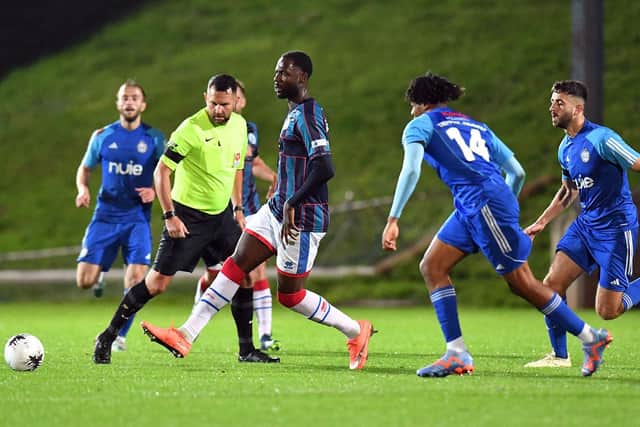 Emmanuel Dieseruvwe scored his 10th goal of the season for Hartlepool United against FC Halifax Town