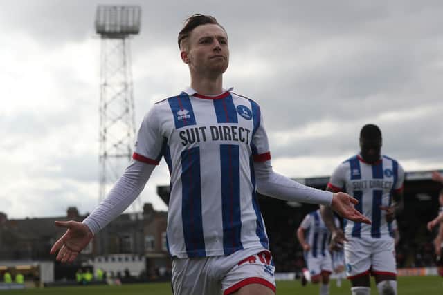 Dan Kemp scored a hat-trick for Hartlepool United in the 4-1 win over Grimsby Town. (Photo: Mark Fletcher | MI News)