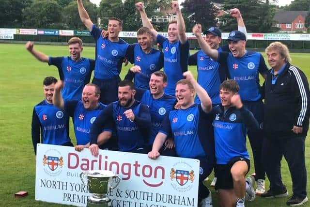 Hartlepool Cricket Club first eleven celebrate the stunning Kerridge Cup victory.
