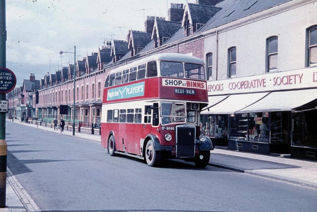 The number 6 bus pictured in the 1960s passing Hartlepool Co-operative store on its way to West View.
