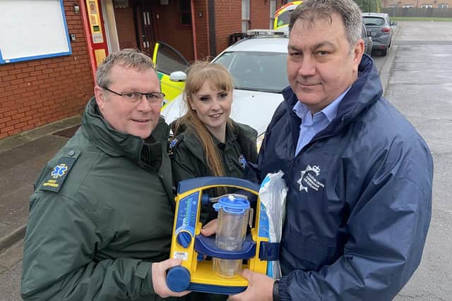 Hartlepool Ambulance Charity first responders Jason Anderson and Abi Anderson explaining their kit to Cleveland PCC Steve Turner. Picture by FRANK REID