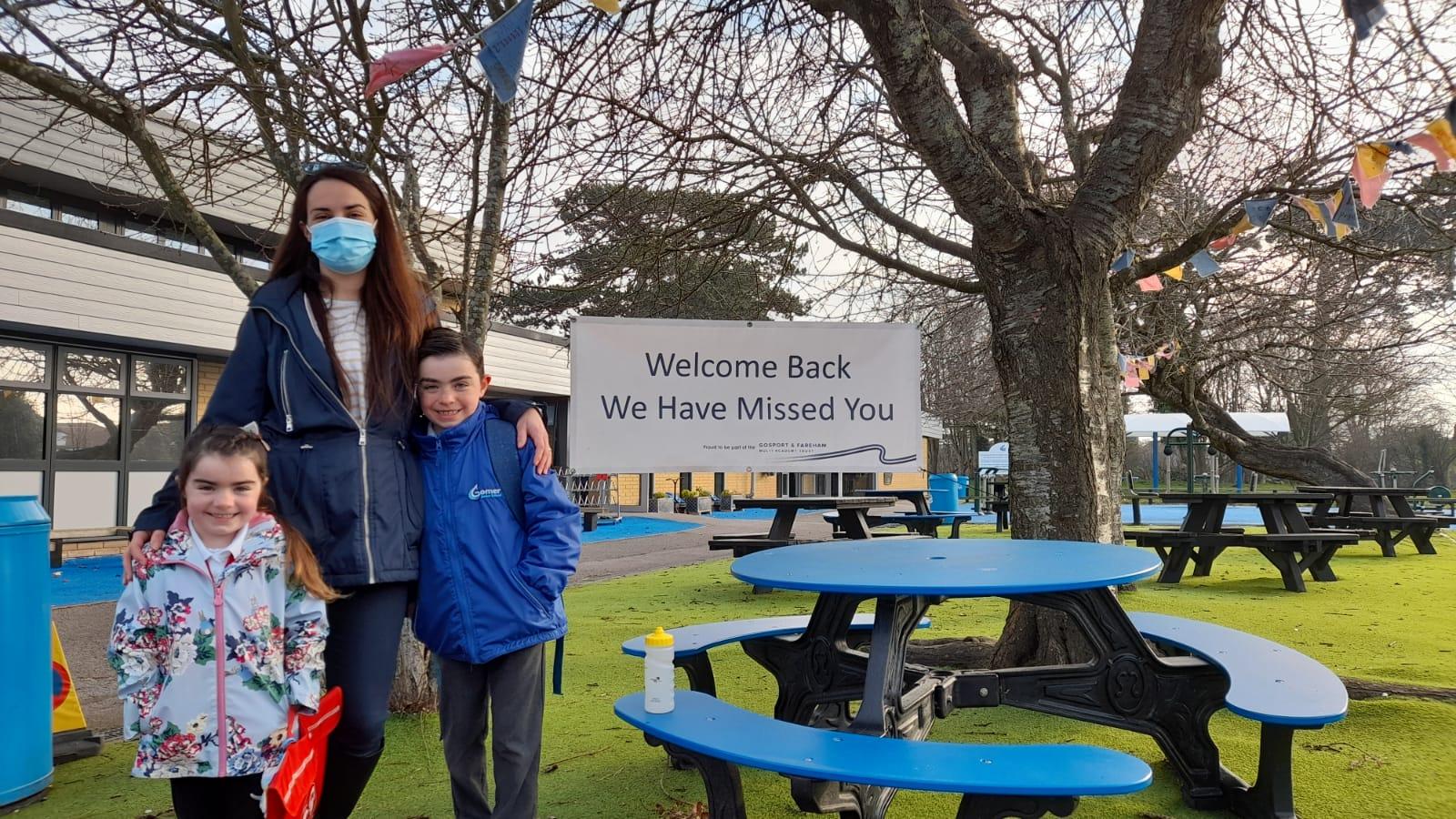 (From left) Amelia Willis, Claire Willis and Jacob Willis at Gomer Junior School.