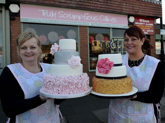 Vicky Gibson (left) with Adele Pidd outside of their Park Road cake shop Truly Scrumptious in 2017.