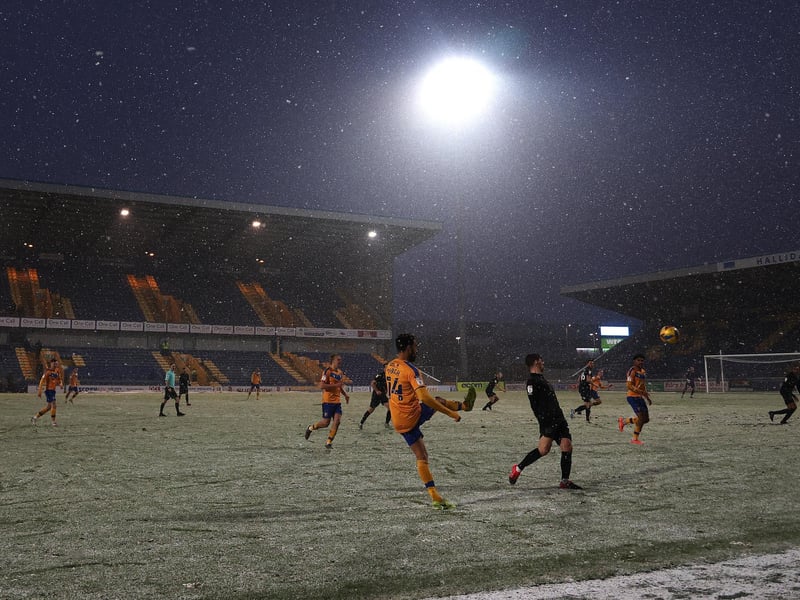 Down comes the snow during the home win over Port Vale.