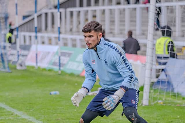 The in-form goalkeeper saved a second half penalty from Will Harris as Pools beat play-off chasing Halifax 1-0 on Saturday, his second clean sheet in three games. Picture by Adam Cook/The Corner Photography.