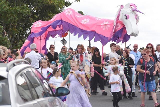 A unicorn makes its way through the streets of Hartlepool.