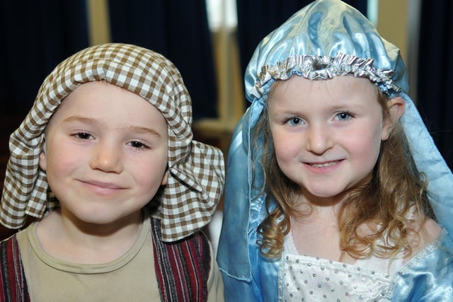Oliver Brown and Ruby Angel play Mary and Joseph in 2014.
