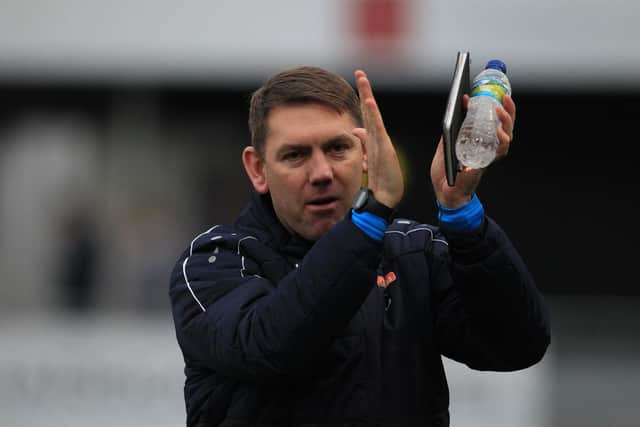 Hartlepool United manager Dave Challinor during the Vanarama National League match between Harrogate Town and Hartlepool United at Wetherby Road, Harrogate on Thursday 26th December 2019. (Credit: Mark Fletcher | MI News)