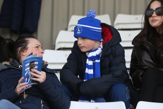 Hartlepool United supporters ahead of their game with Salford City. (Credit: Mark Fletcher | MI News)