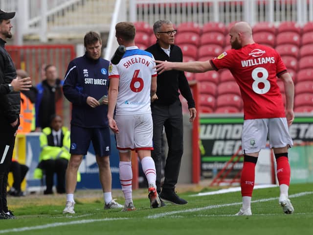 Mark Shelton was forced off with a calf injury early in Hartlepool United's defeat at Swindon Town. (Credit: Dave Peters | Prime Media | MI News)