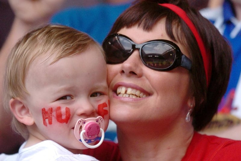 A toddler faces the camera at the 2005 League 1 play-off final against Sheffield Wednesday in 2005.