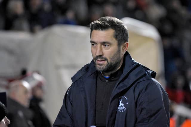 Graeme Lee reacts to first defeat as Hartlepool United manager. Picture by FRANK REID