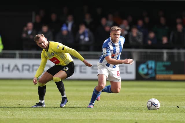 Nicky Featherstone handed over the captain's armband to Gary Liddle for Hartlepool United's trip to Harrogate Town for his 700th career appearance. (Credit: Mark Fletcher | MI News)