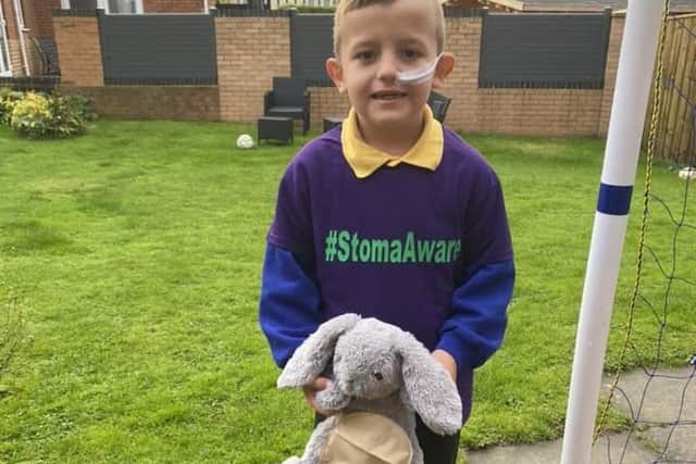 Jack Dale, 7, ready for Stoma Awareness Day at his school, Our Lady of Lourdes Catholic Primary School.