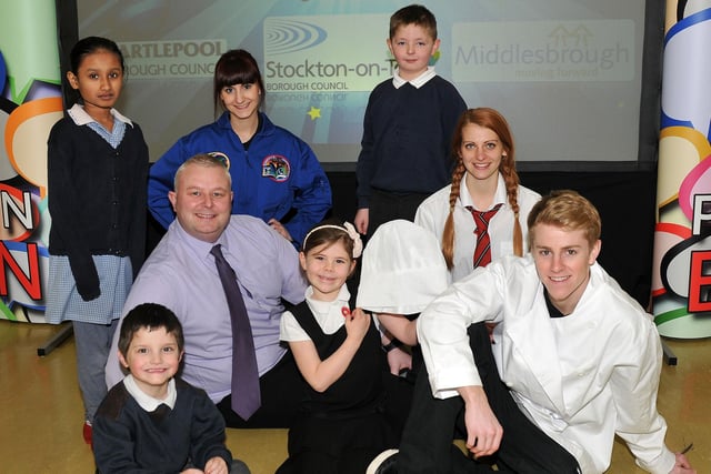 Paul Watson, project leader at Hartlepool Borough Council, meets Lynnfield Primary School pupils in 2013 as part of a theatre safety event.