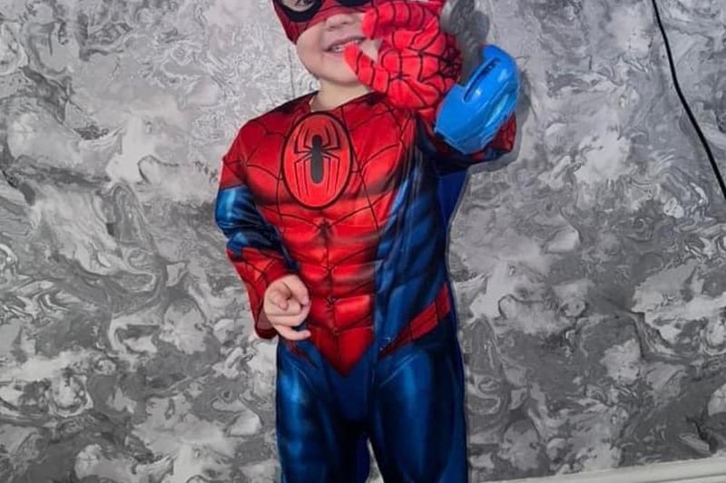 Three-year-old Xander dressed up as Spiderman for Halloween this year.