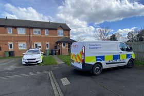 Police outside a property in Telford Close, Hartlepool, after a man suffered head injuries which are believed to have been caused by an air rifle. Picture by FRANK REID